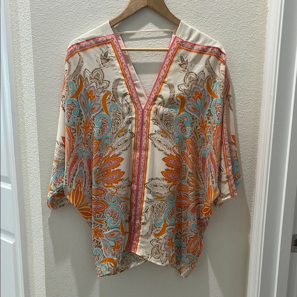 ROSE AND OLIVE Elegant paisley and flower printed Bell Sleeves blouse